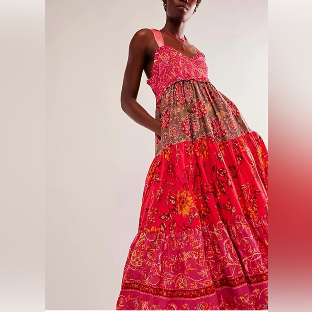 FREE PEOPLE Bluebell Maxi Dress magenta combo print